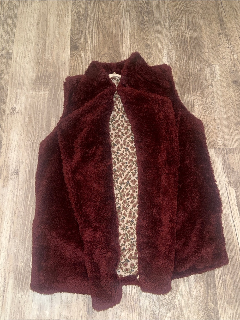 Mystree Plush Faux Fur Vest in Burgundy